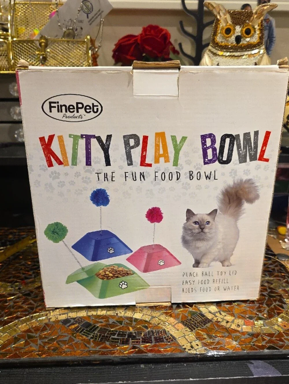 FinePet Kitty Play Bowl Cat Feeder - Multi-Color
